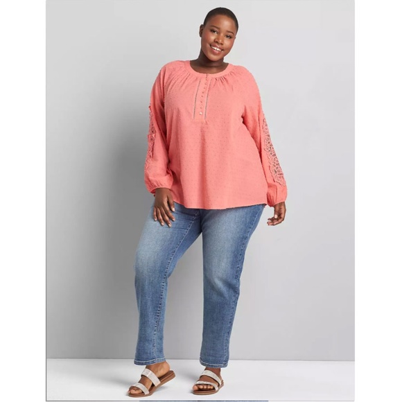 LANE BRYANT Coral Swiss dot peasant top - Picture 2 of 10